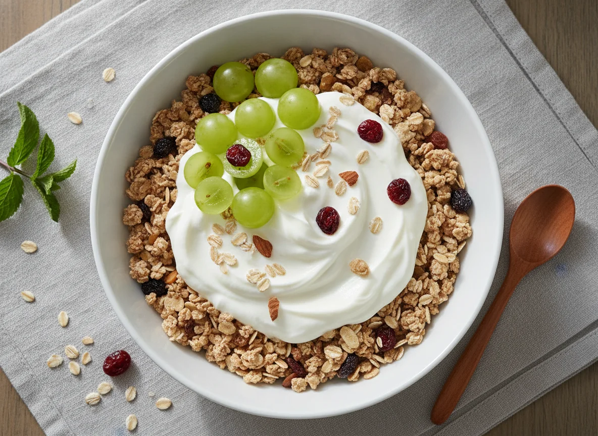 Müsli mit Joghurt und Weintrauben photo