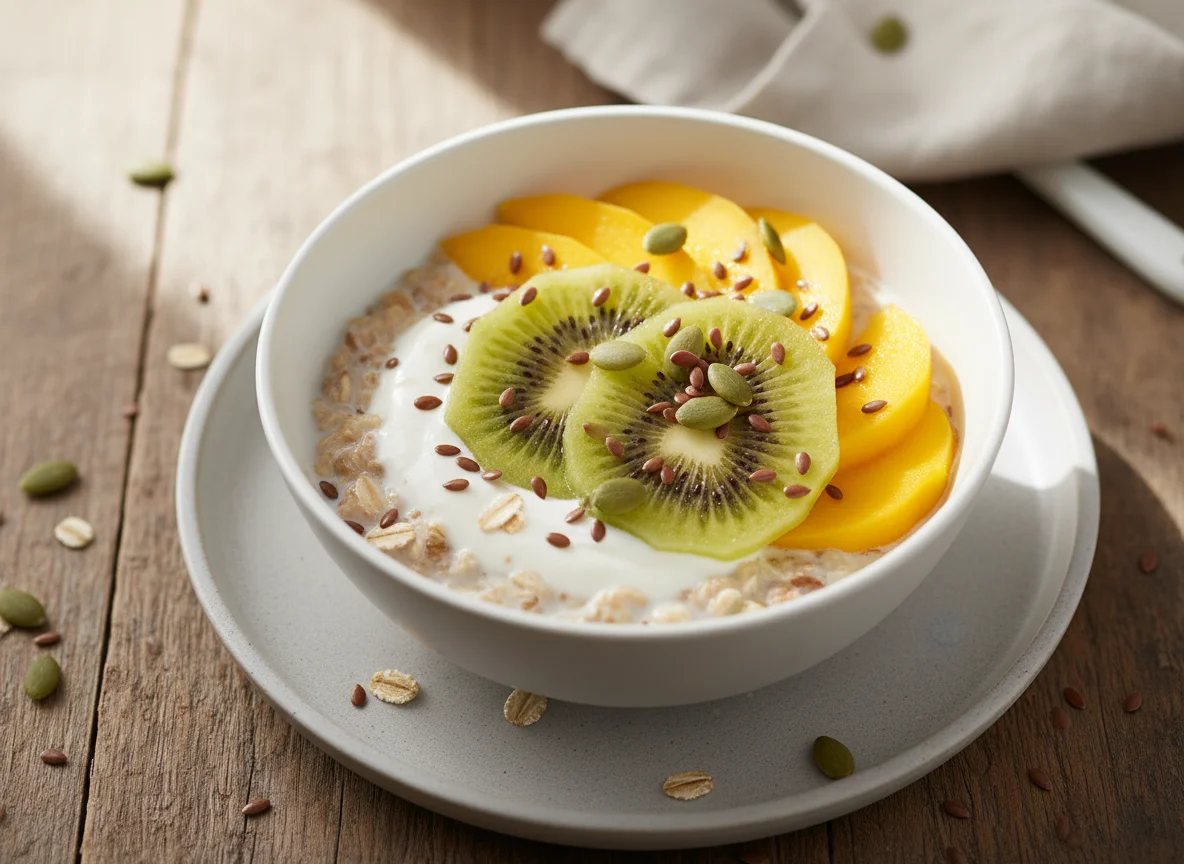 Müsli mit Kiwi, Mango und Kernen photo