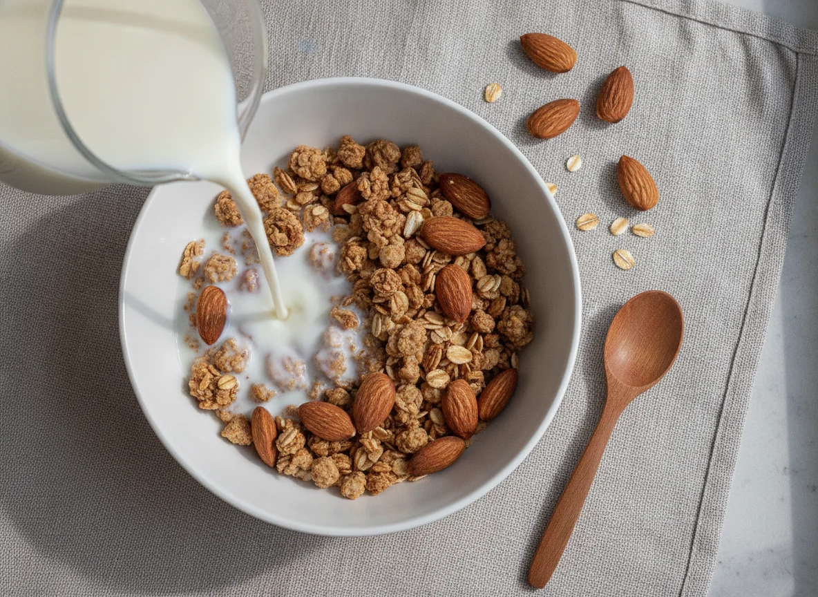 Müsli mit Mandeln und Milch photo