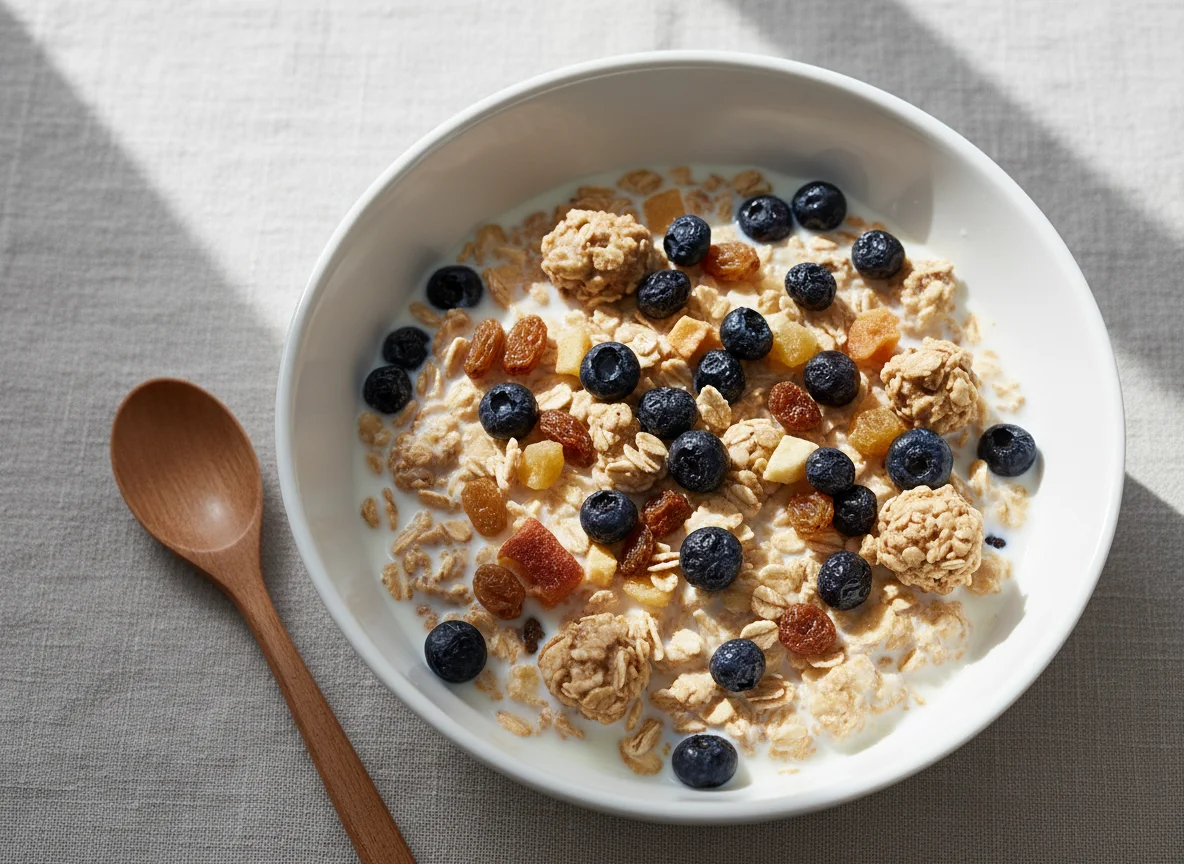 Müsli mit Milch und Beeren photo