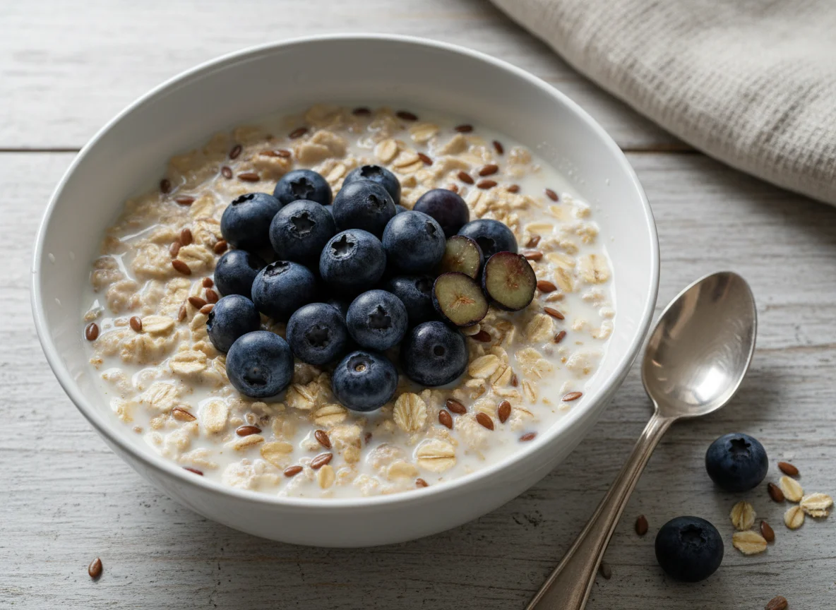 Müsli mit Milch und Blaubeeren photo