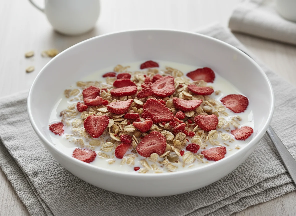Müsli mit Milch und Erdbeeren photo