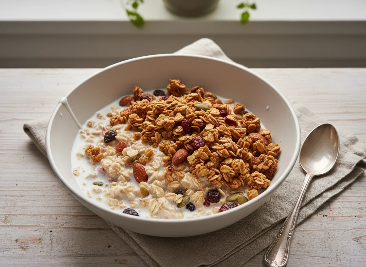 Müsli mit Milch und Granola photo
