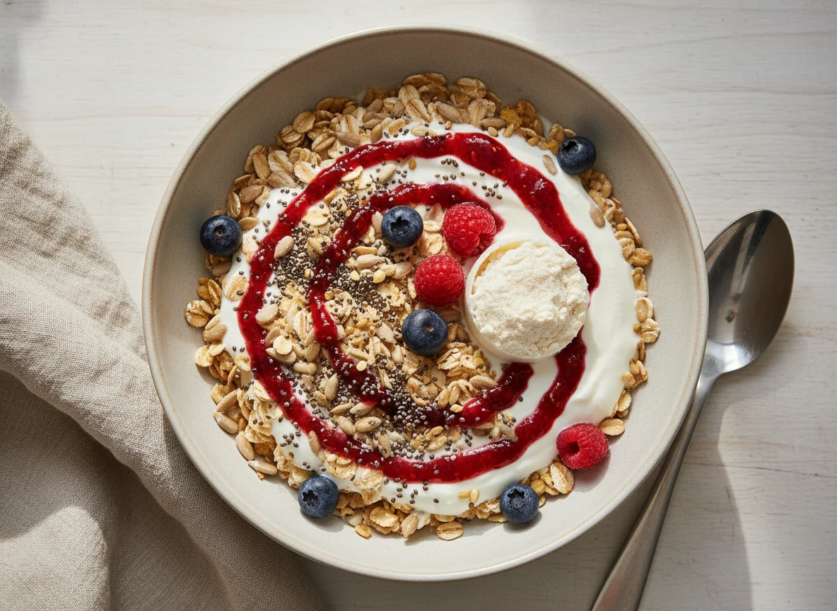 Müsli mit Milch und Joghurt photo