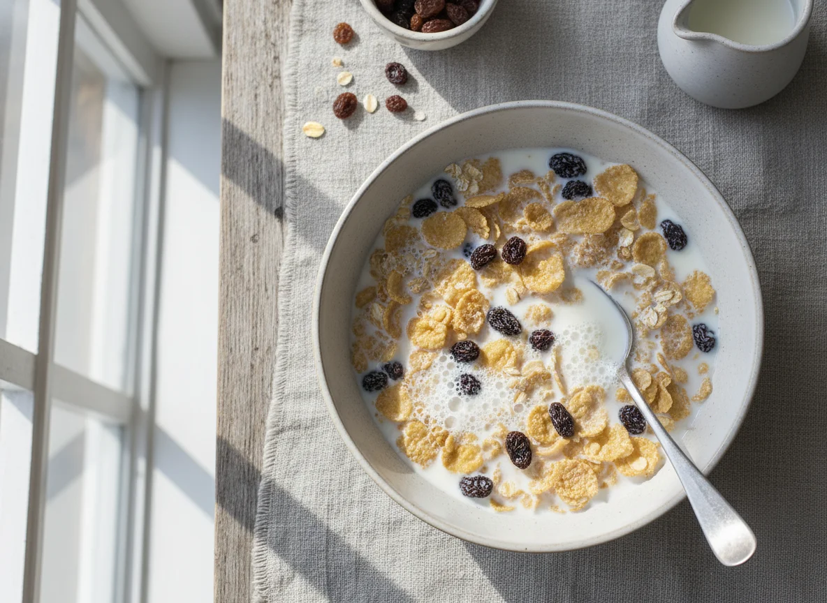 Müsli mit Milch und Rosinen photo