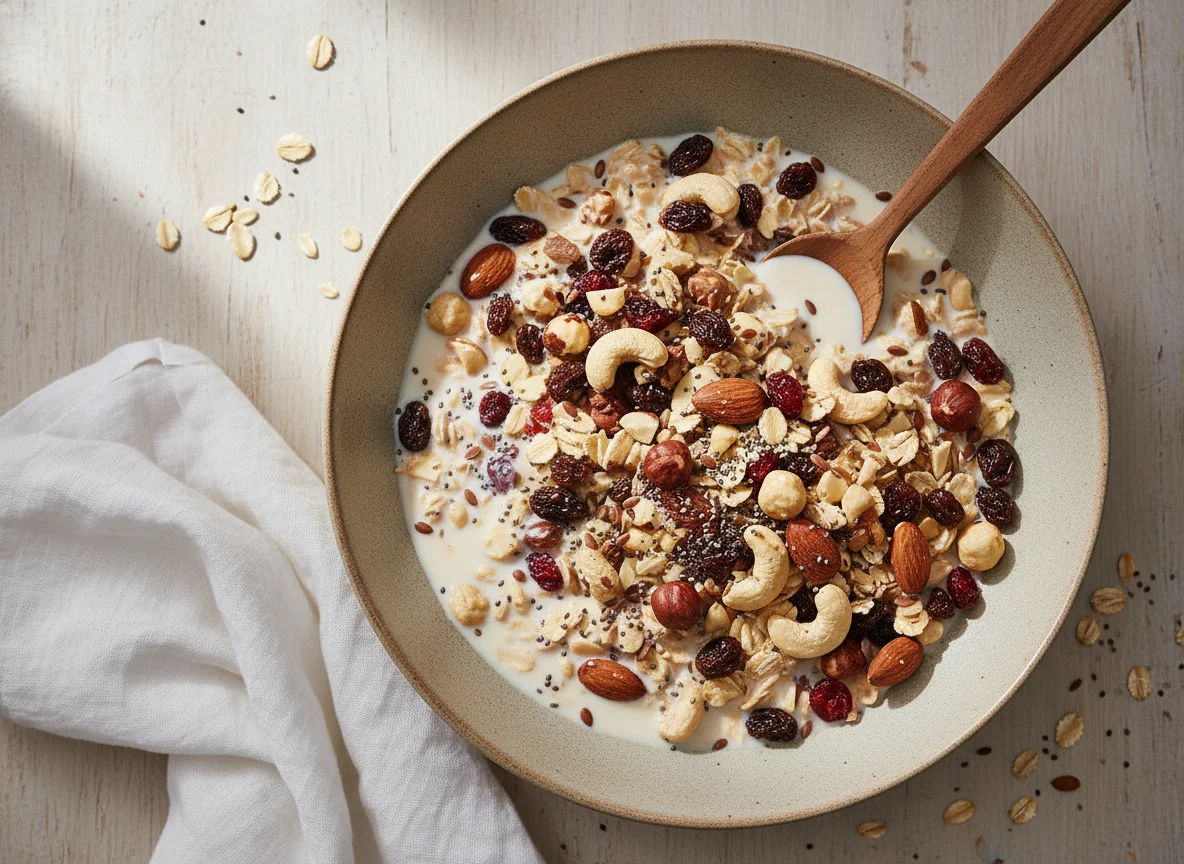 Müsli mit Nüssen, Trockenfrüchten und Samen photo