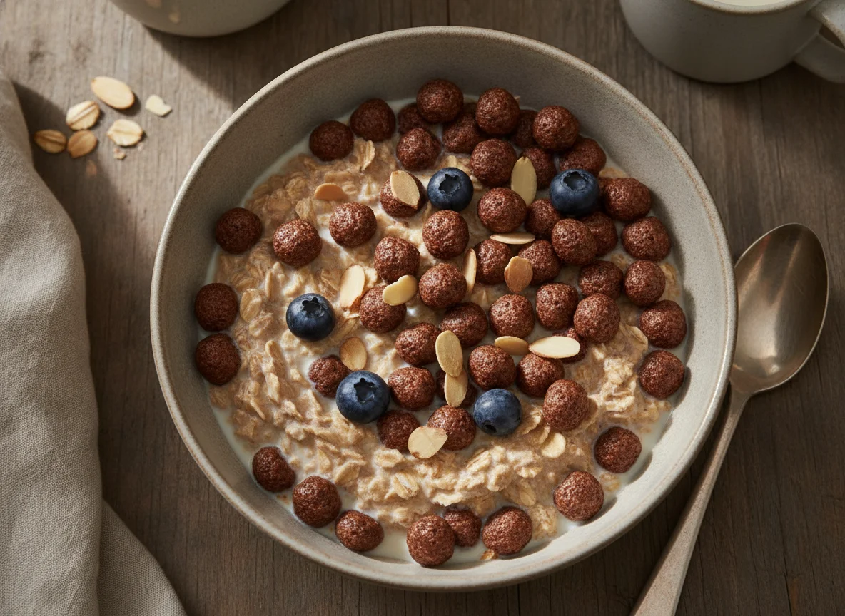 Müsli mit Schokopuffs und Milch photo