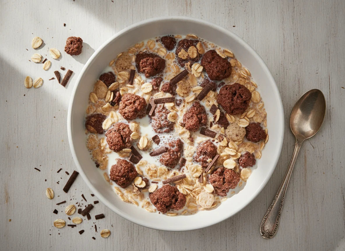 Müsli mit Schokostückchen und Milch photo