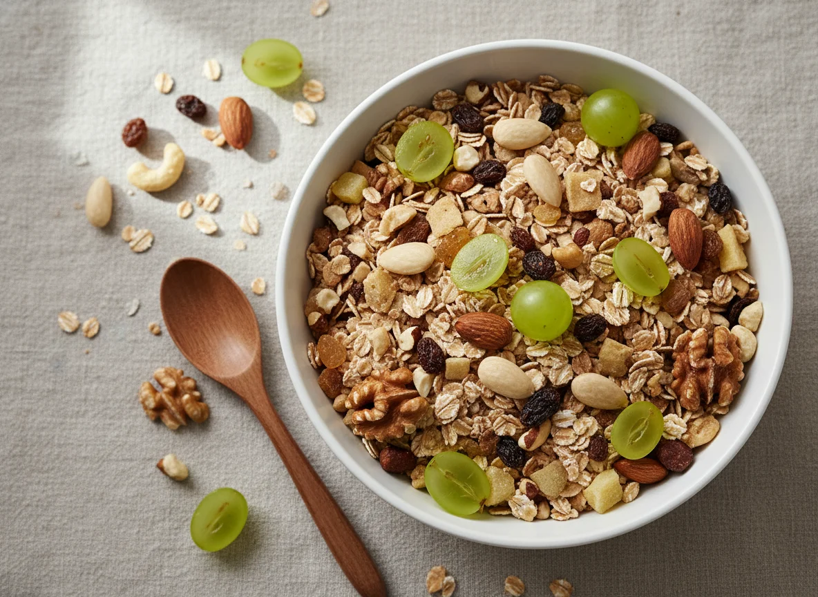 Müsli mit Trauben und Mandeln photo