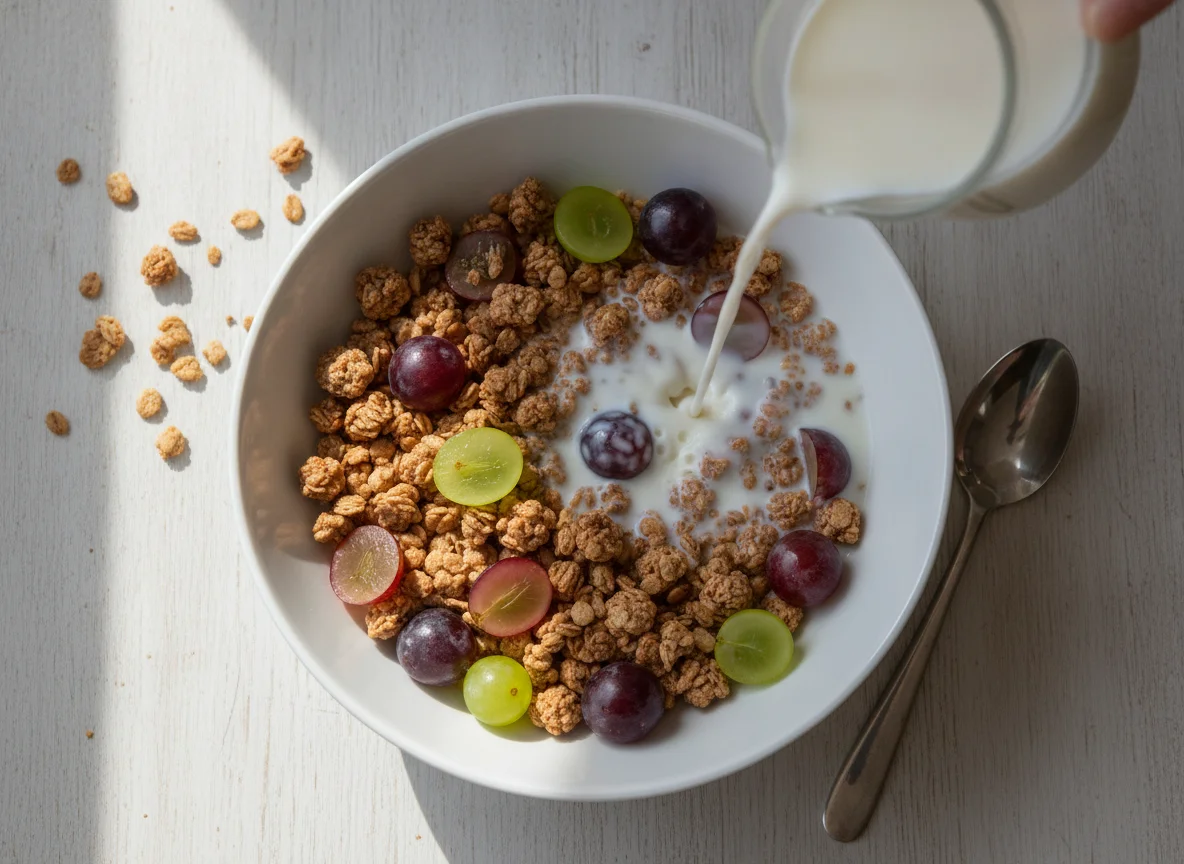 Müsli mit Weintrauben und Milch photo