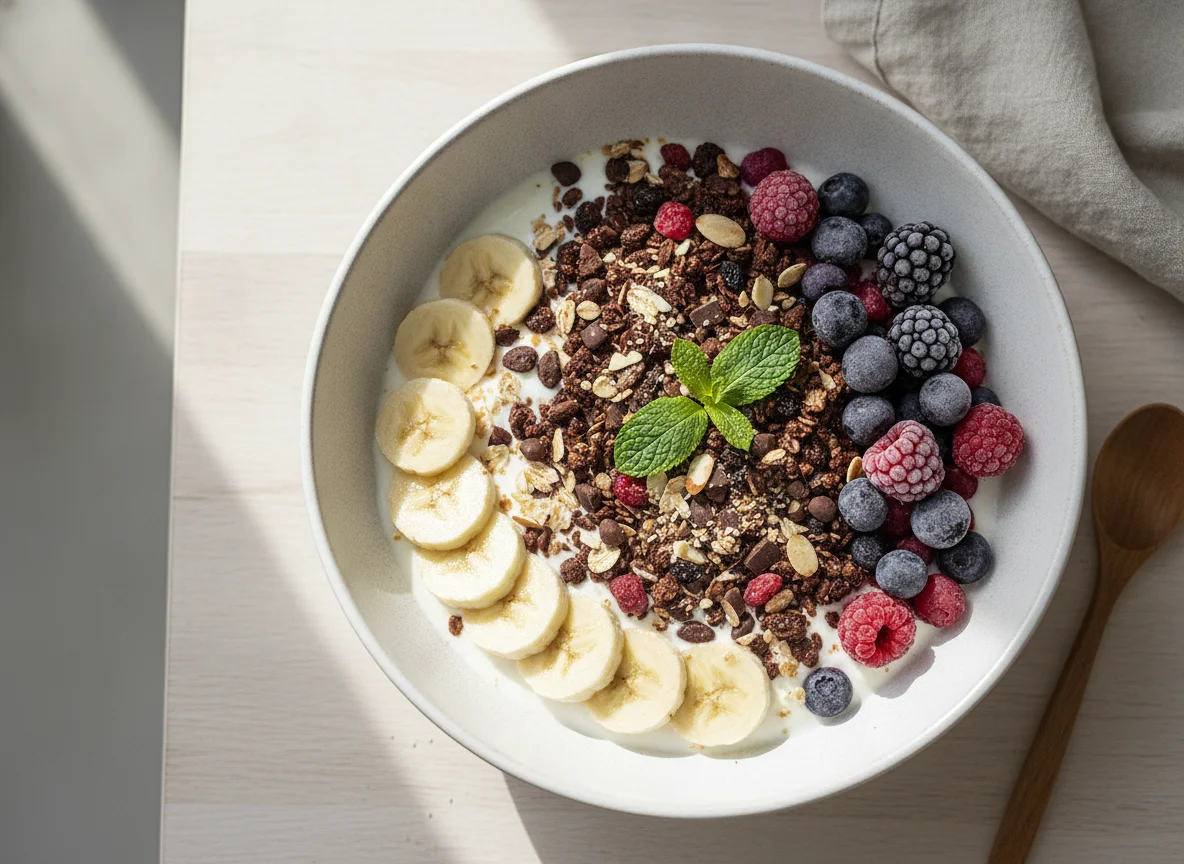 Müsli Schüssel mit Joghurt und Früchten photo
