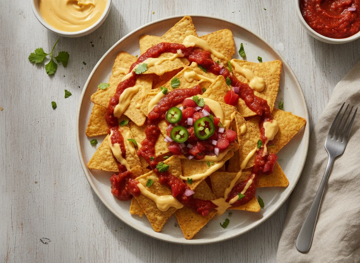 Nachos mit Käsesauce und Salsa photo