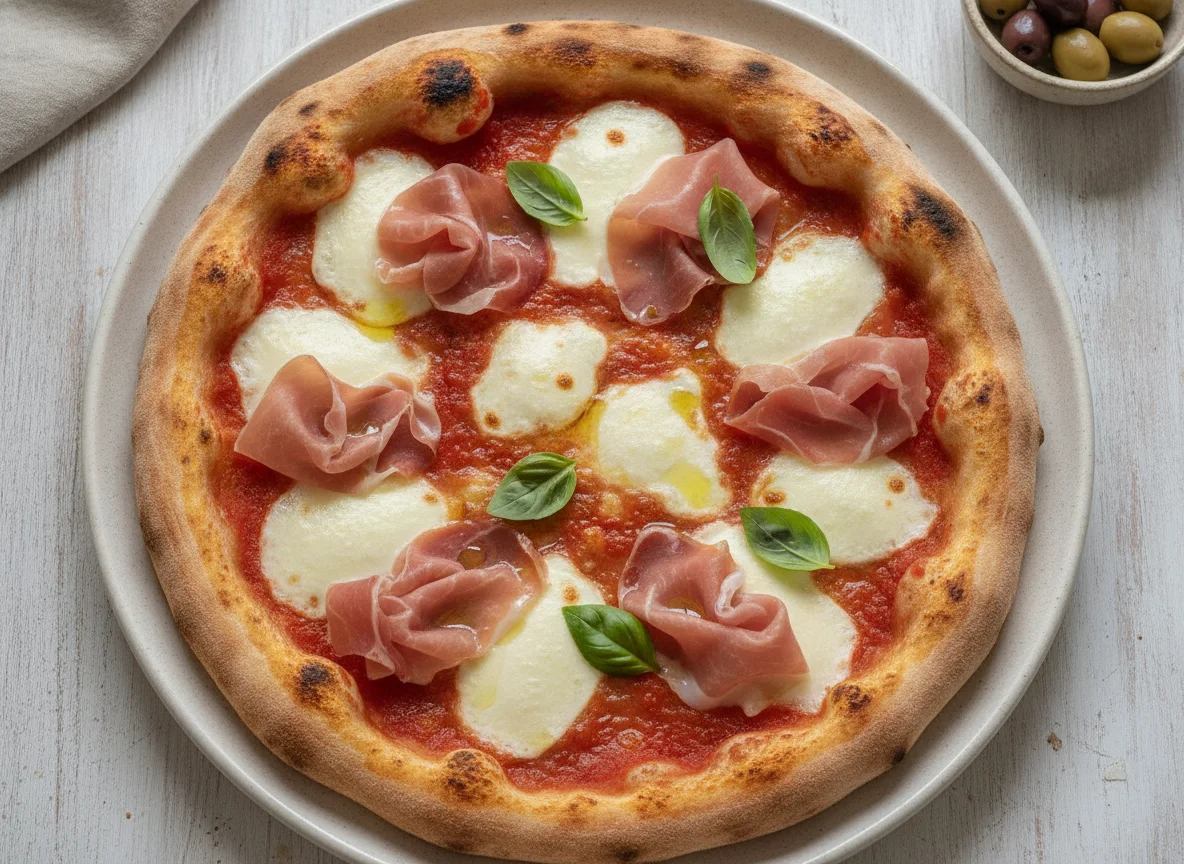 Neapolitanische Pizza mit Schinken photo