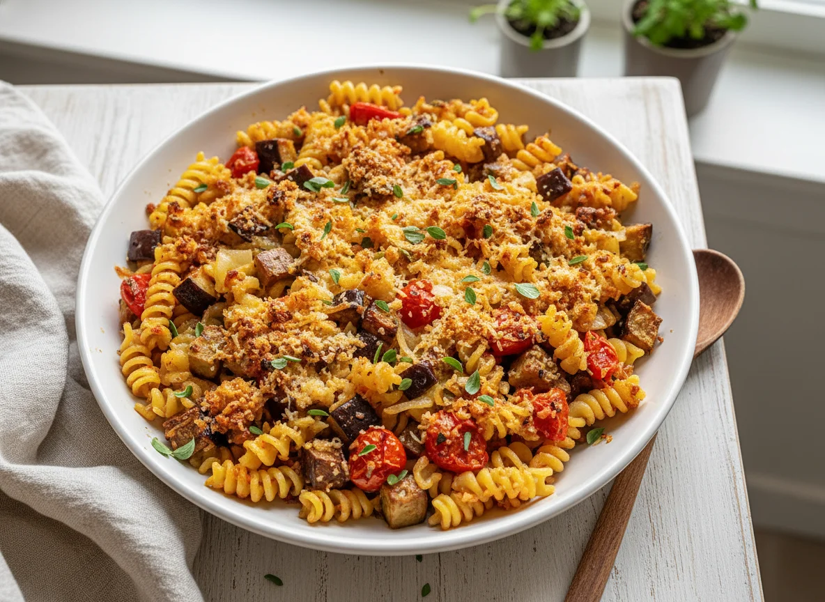 Nudelauflauf mit Auberginen und Tomaten photo