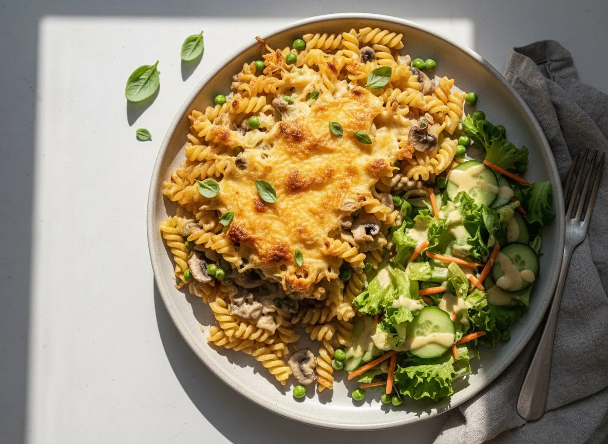 Nudelauflauf mit Beilagensalat photo