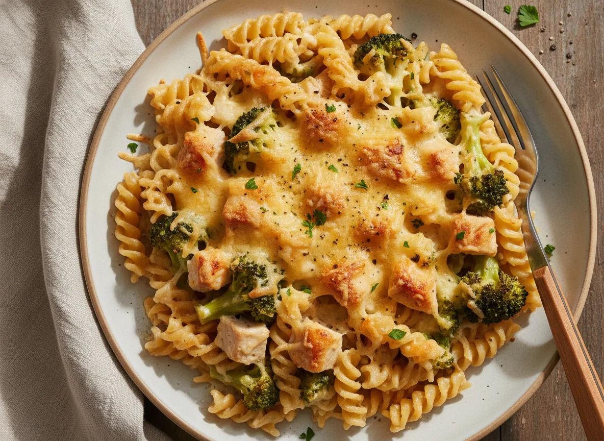Nudelauflauf mit Brokkoli und Hähnchen photo
