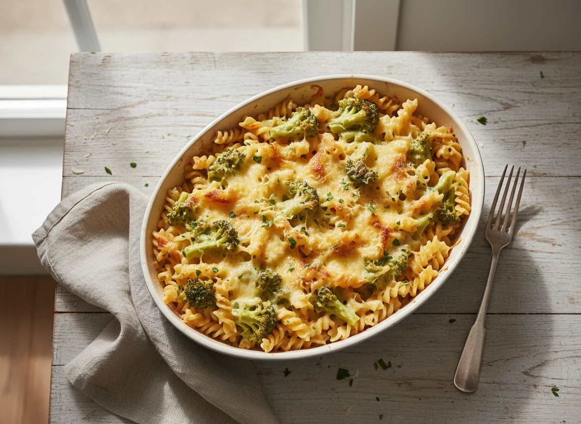 Nudelauflauf mit Brokkoli und Käse photo