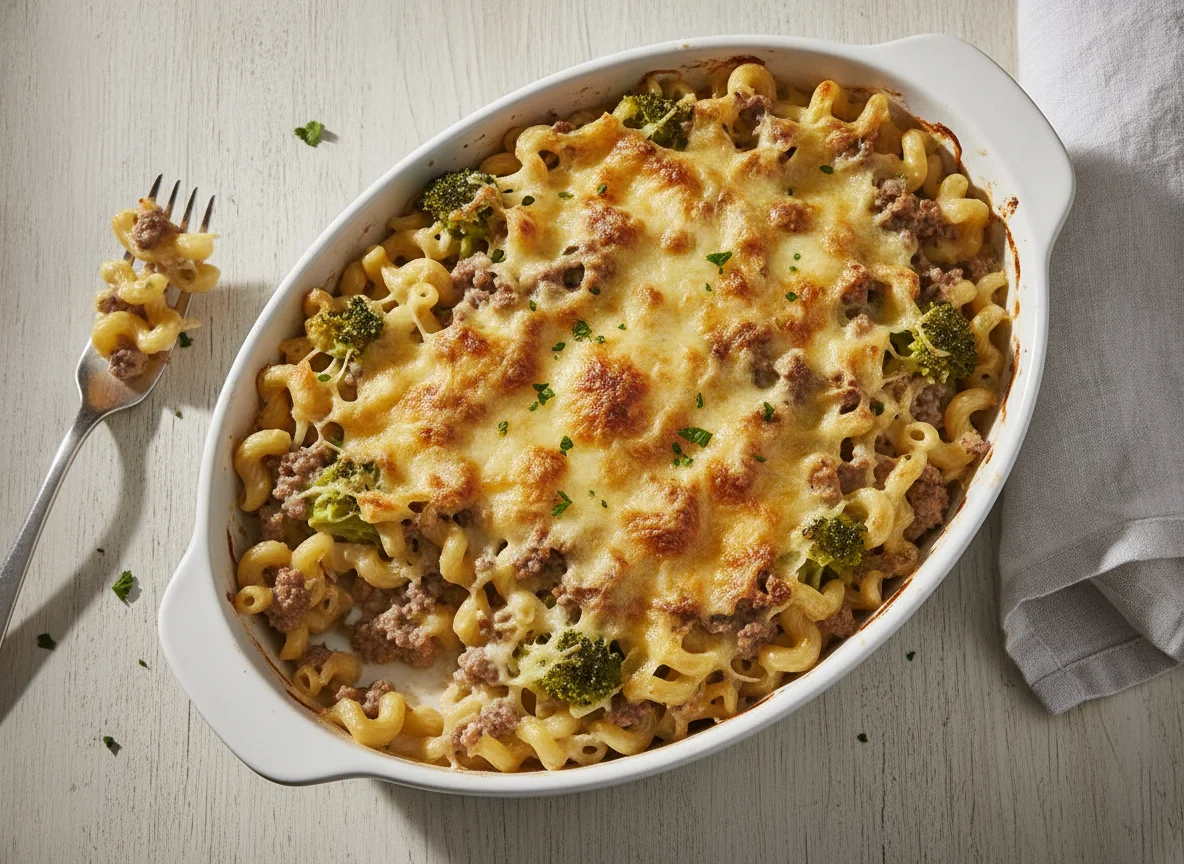 Nudelauflauf mit Hackfleisch und Brokkoli photo