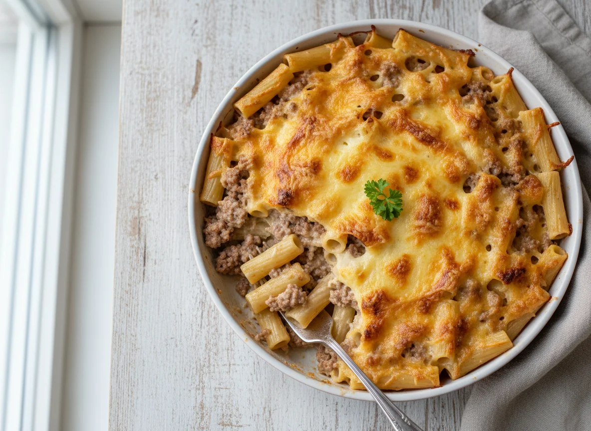 Nudelauflauf mit Hackfleisch und Sahnesauce photo