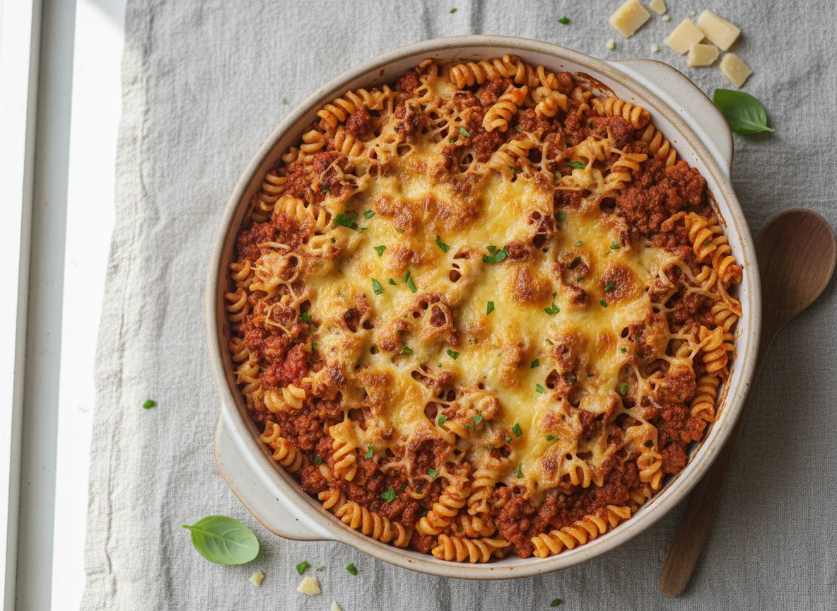 Nudelauflauf mit Hackfleisch und Tomatensauce photo