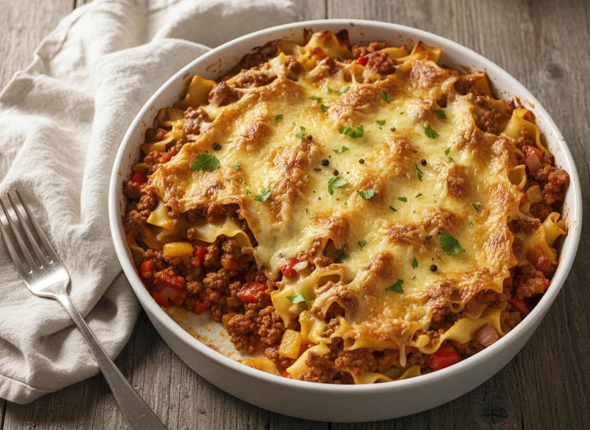 Nudelauflauf mit Hackfleischsauce photo