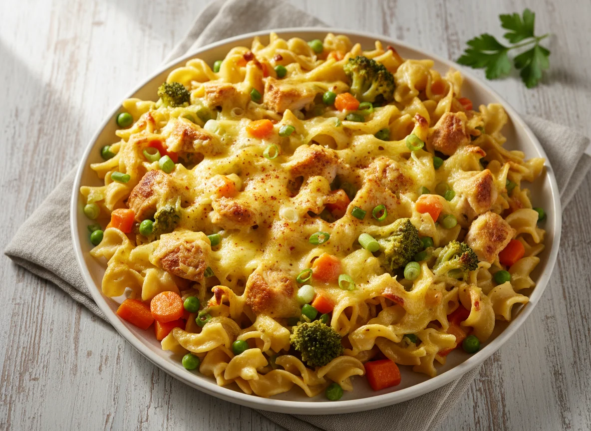 Nudelauflauf mit Huhn und Gemüse photo