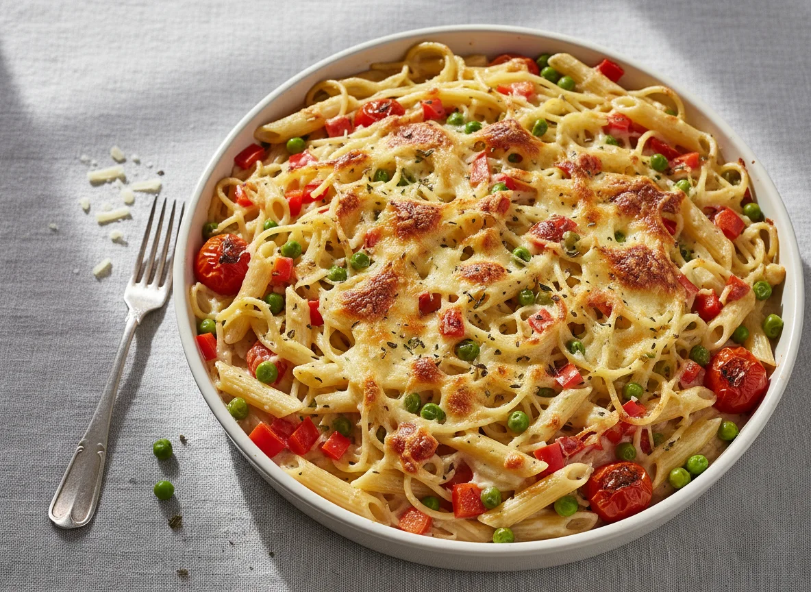 Nudelauflauf mit Käse und Gemüse photo