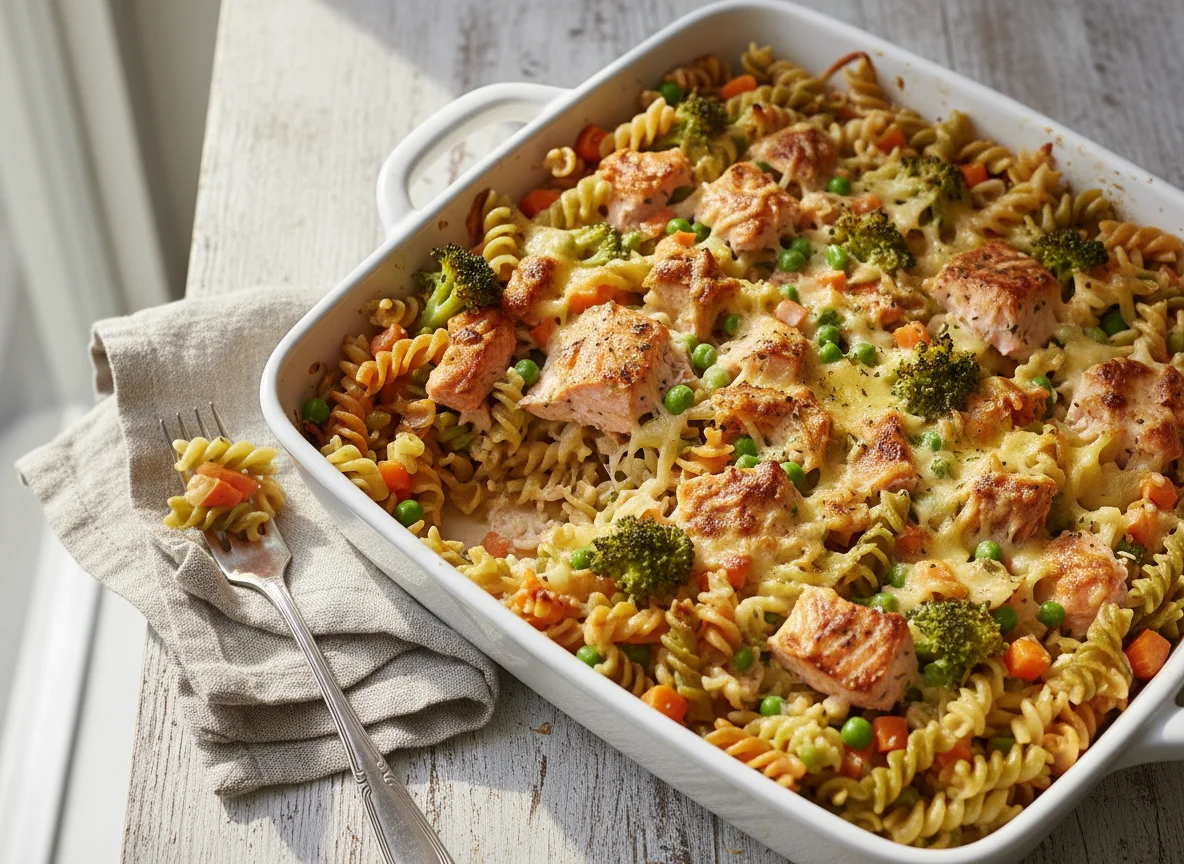 Nudelauflauf mit Lachs und Brokkoli photo