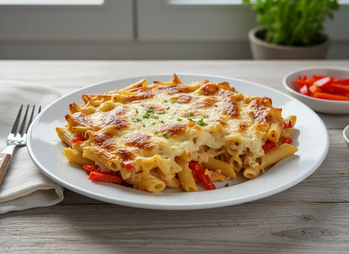 Nudelauflauf mit Paprika und Käse photo