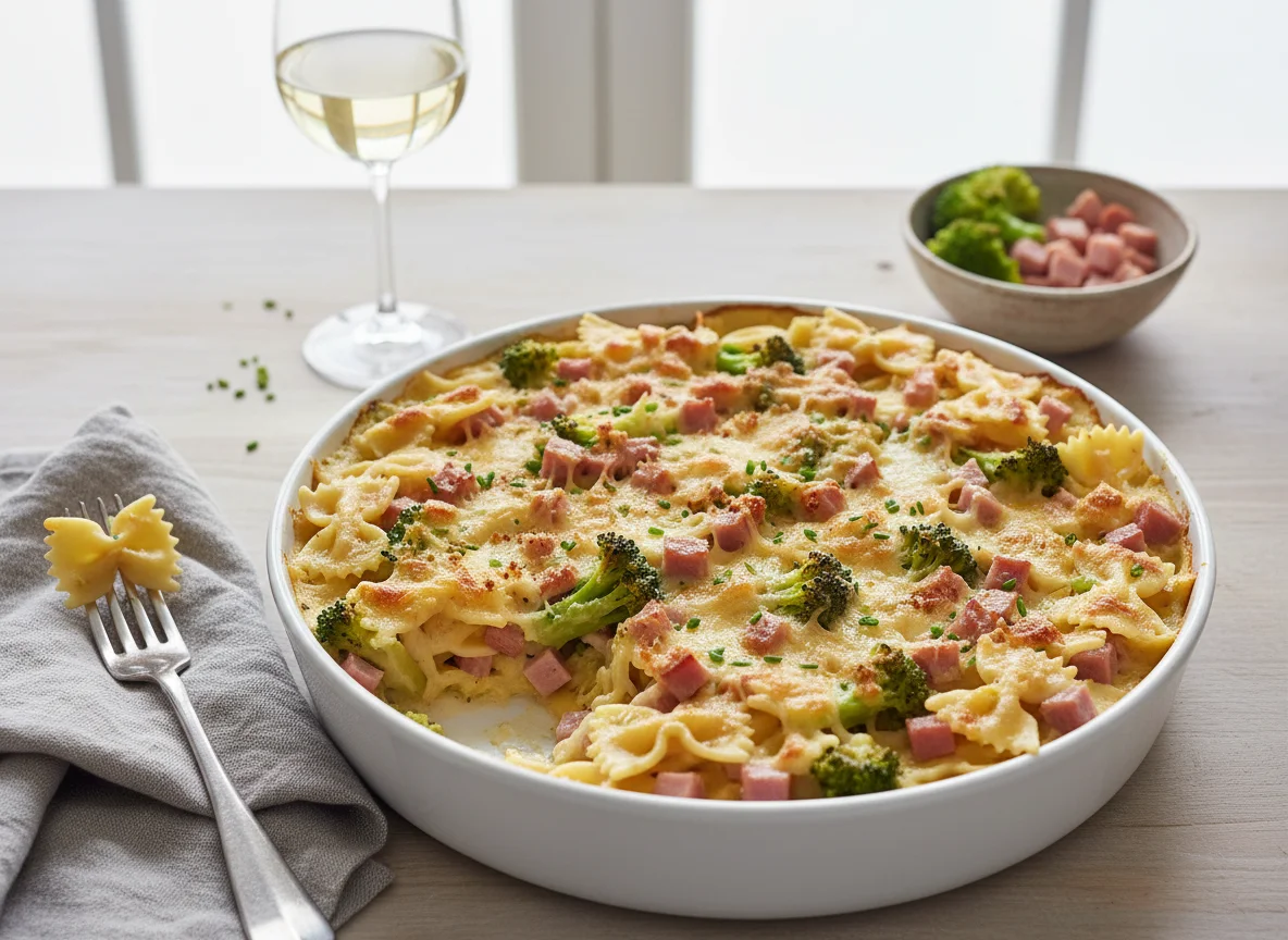 Nudelauflauf mit Schinken und Brokkoli photo