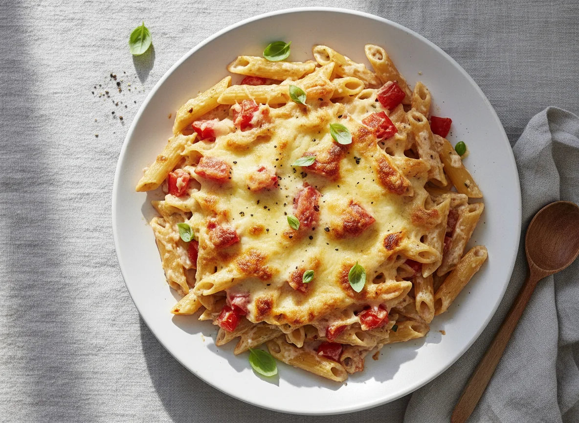 Nudelauflauf mit Tomaten und Käse photo