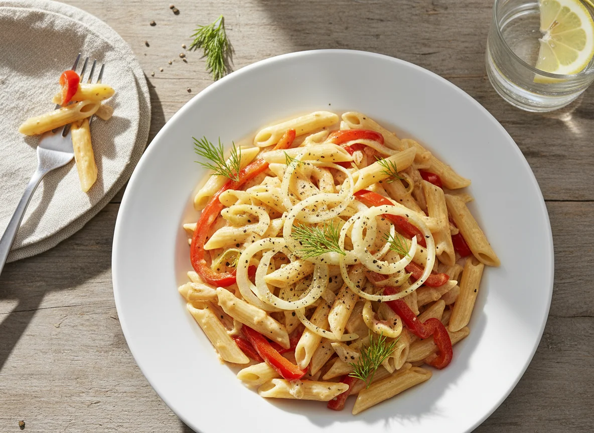 Nudelgericht mit Fenchel und Paprika photo