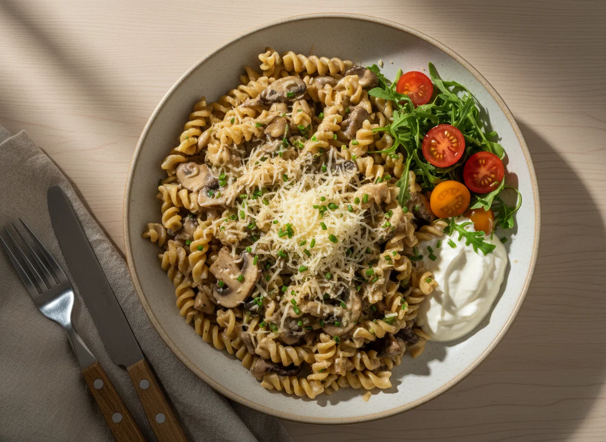 Nudelgericht mit Pilzrahmsauce photo