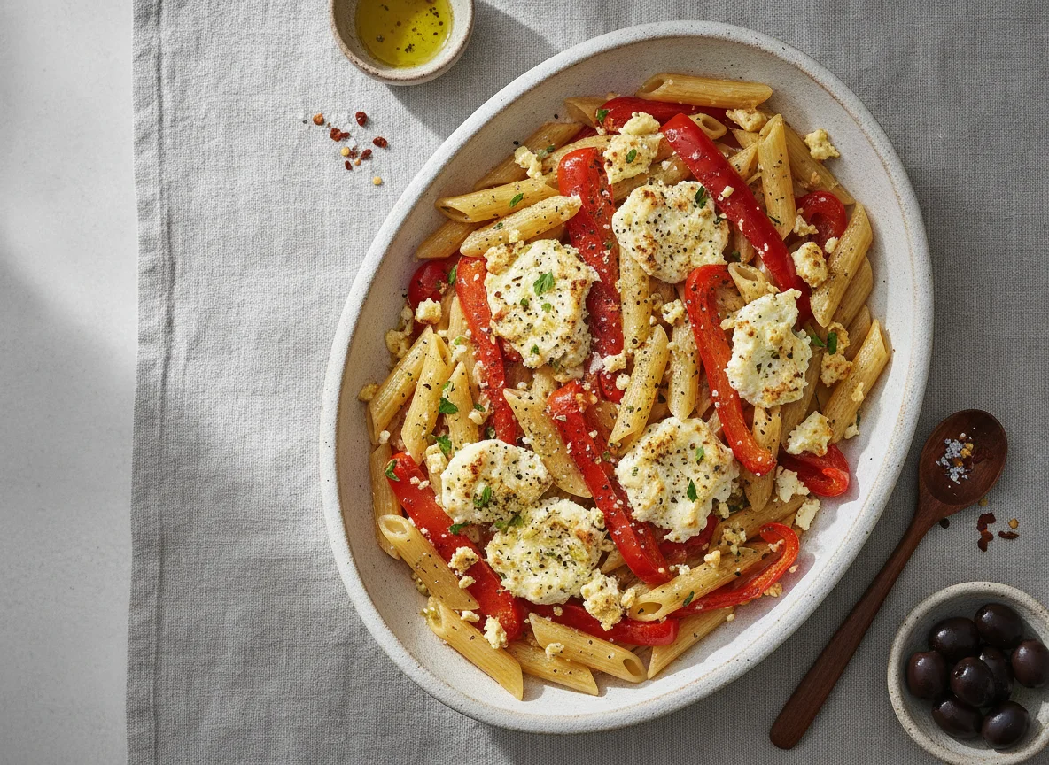 Nudeln mit Feta und Paprika photo