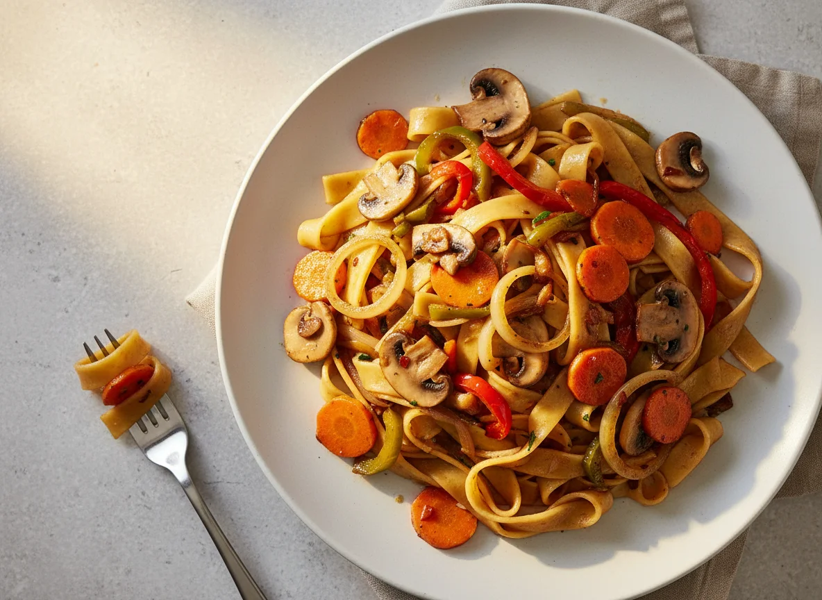 Nudeln mit gebratenem Gemüse photo