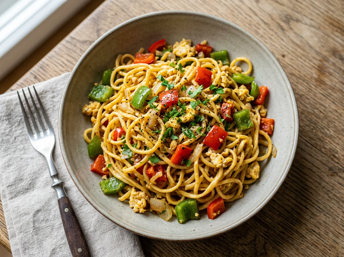 Nudeln mit Gemüse und Ei photo