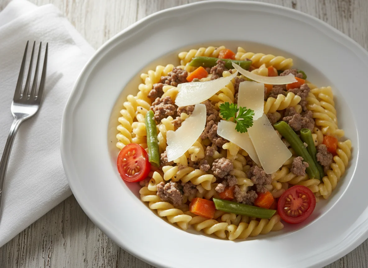 Nudeln mit Hackfleisch und Rahmsoße photo