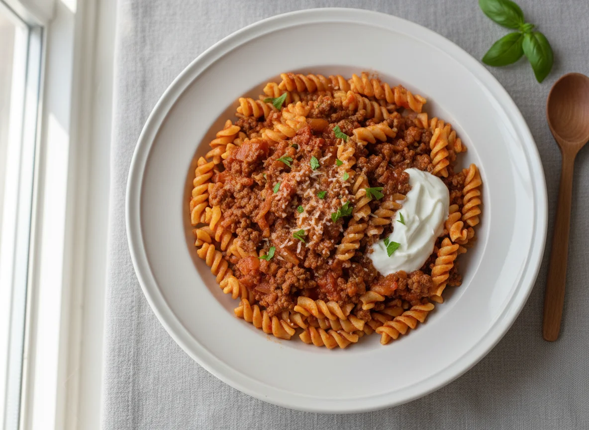 Nudeln mit Hackfleisch photo