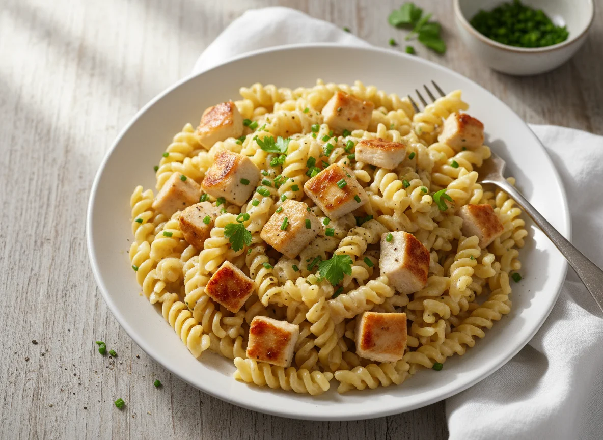 Nudeln mit Hähnchen in Rahmsauce photo
