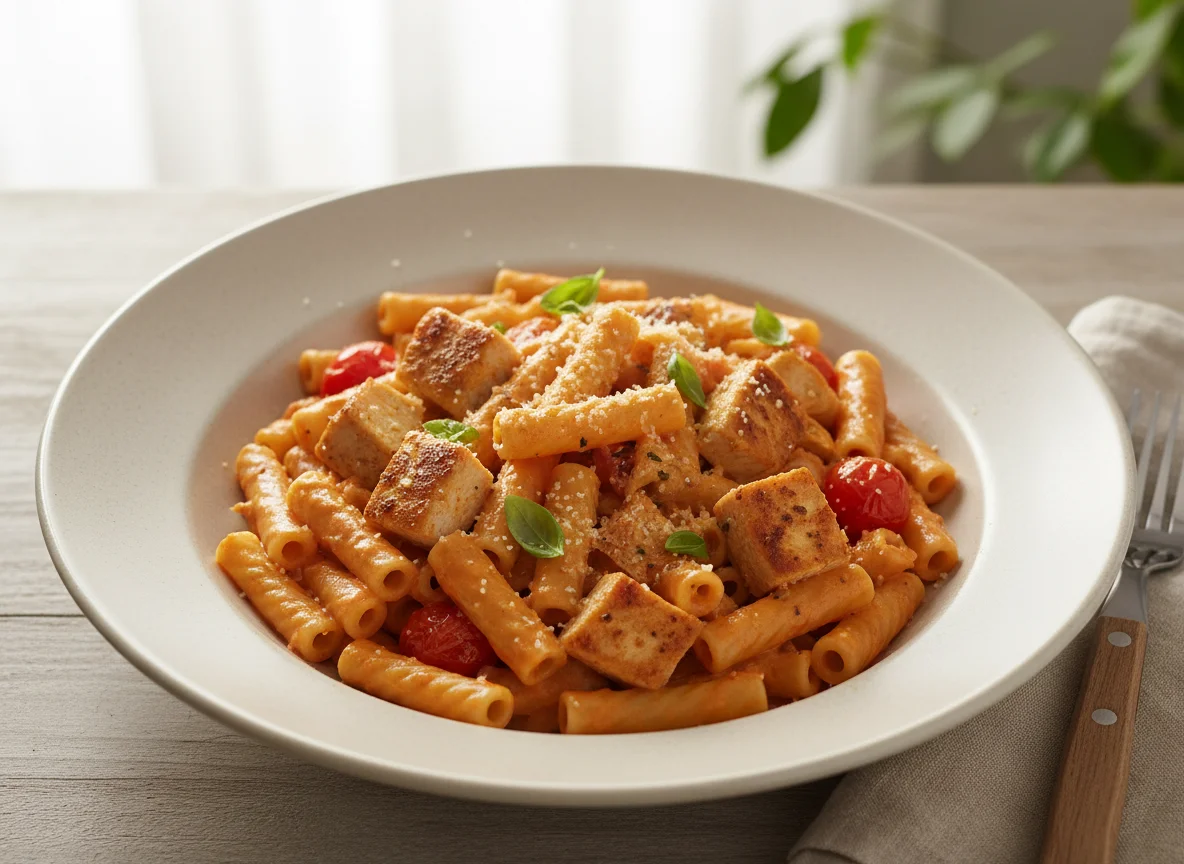 Nudeln mit Hähnchen und cremiger Soße photo