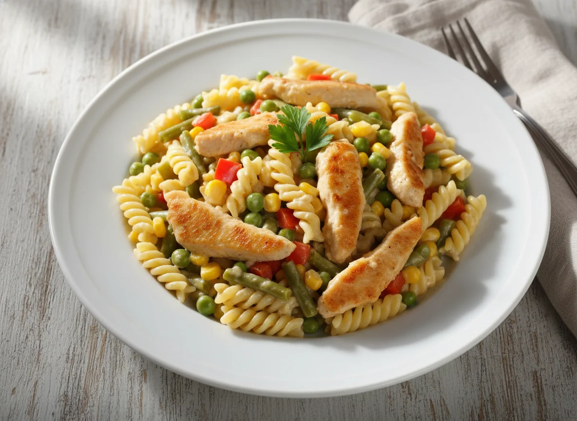 Nudeln mit Hähnchen und Rahmsoße photo