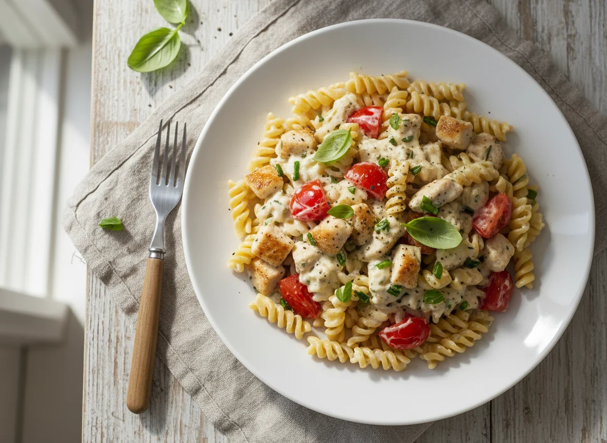 Nudeln mit Hähnchen und Tomaten photo