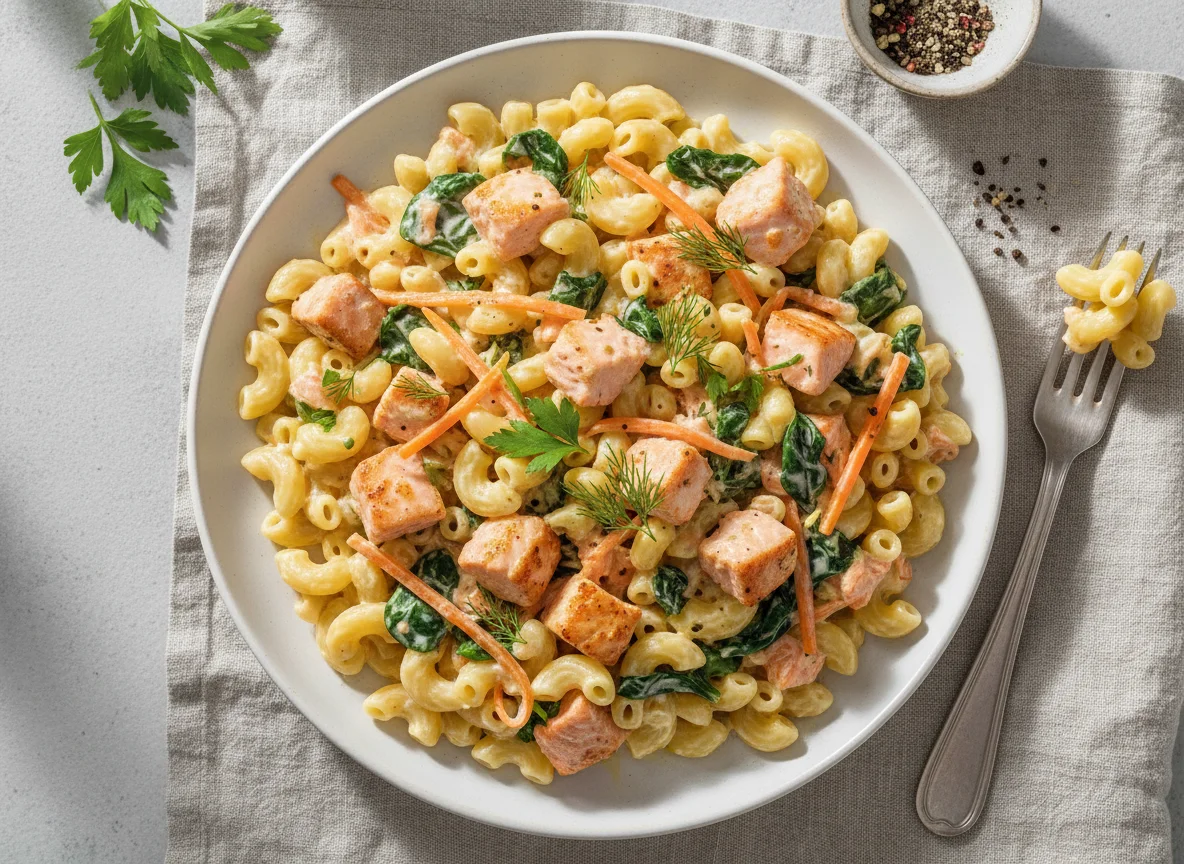 Nudeln mit Lachs und Sahnesauce photo