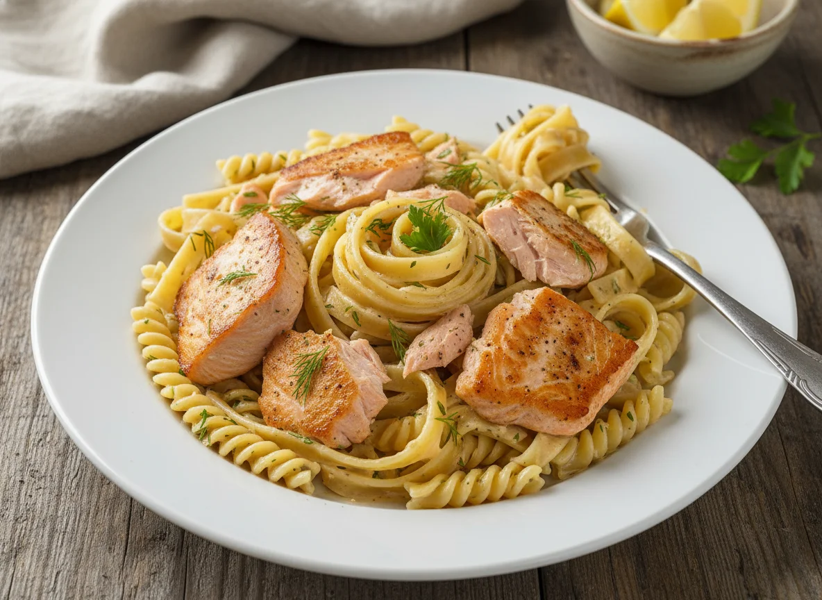 Nudeln mit Lachs-Sahne-Soße photo