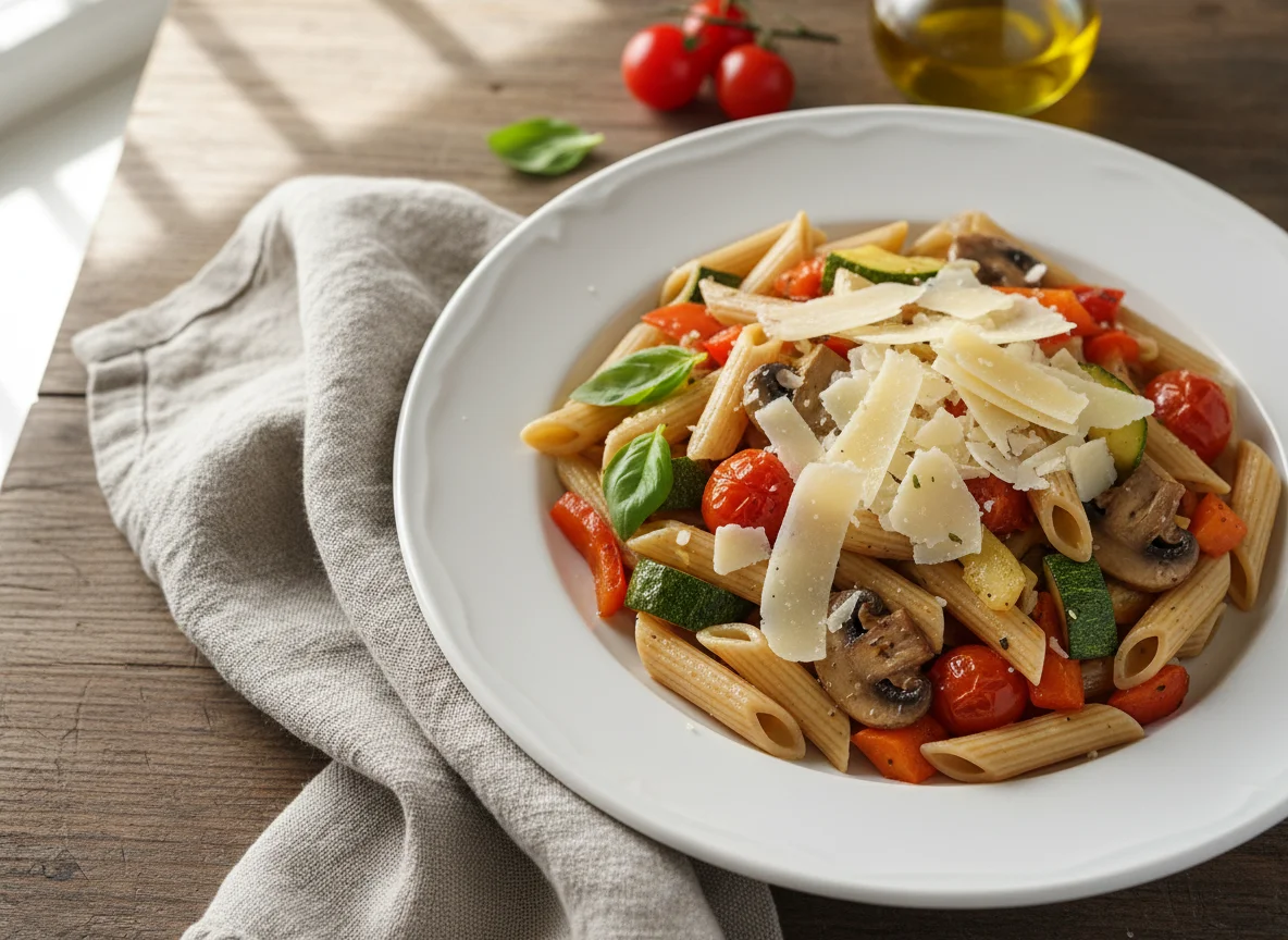 Nudeln mit mediterranem Gemüse und Parmesan photo