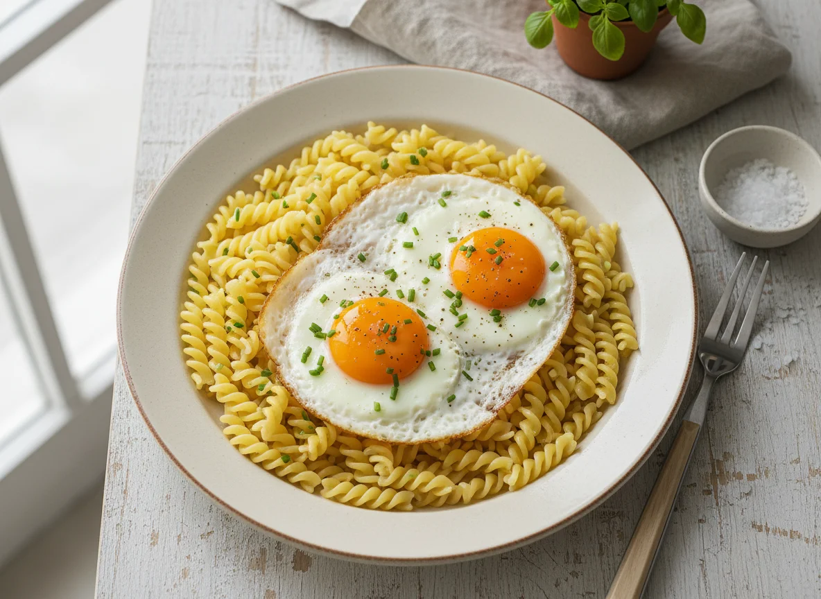 Nudeln mit Spiegelei photo