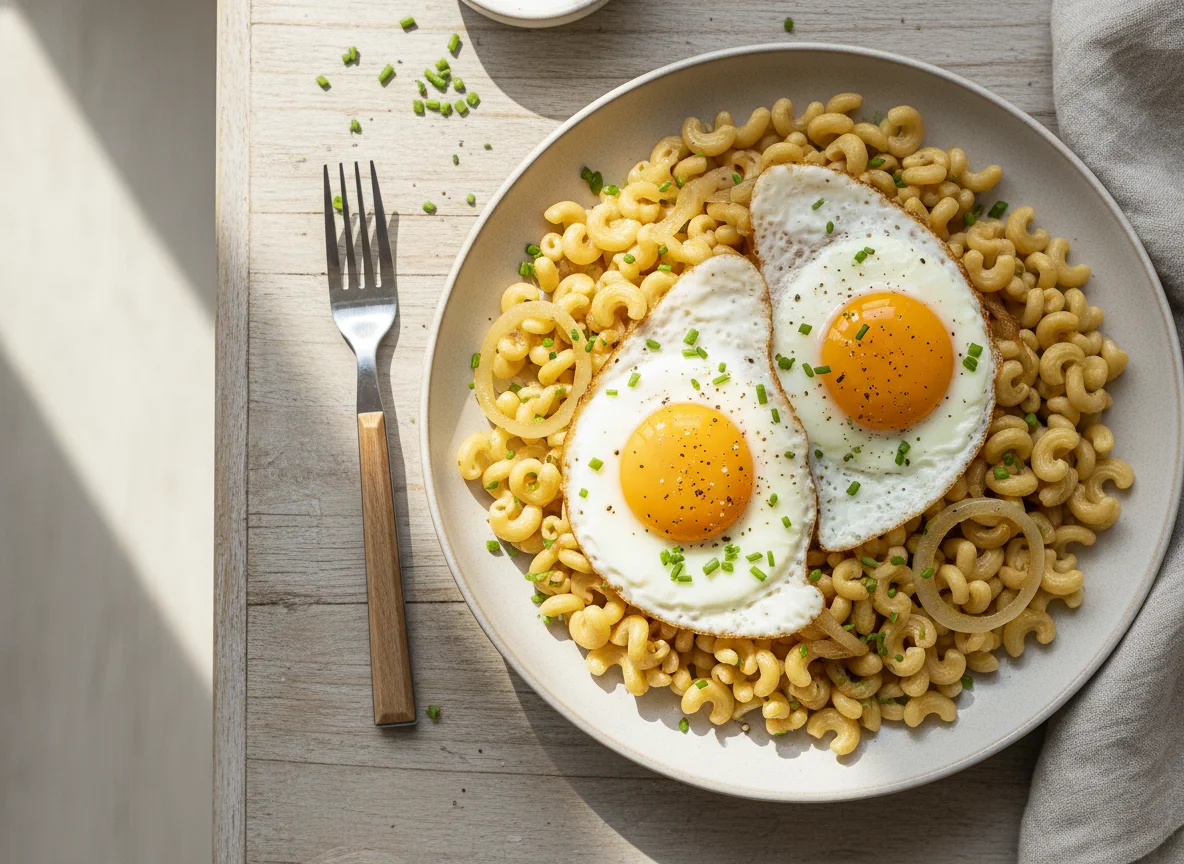 Nudeln mit Spiegeleiern photo