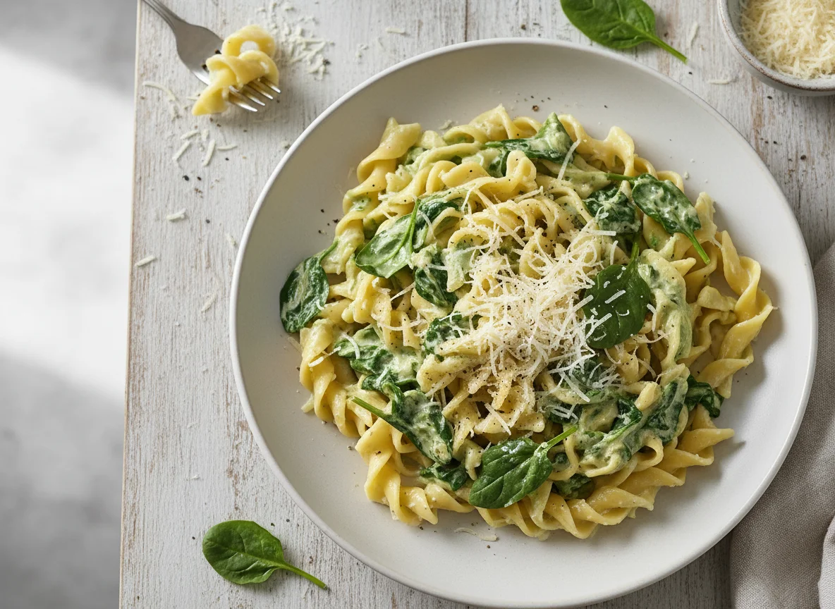 Nudeln mit Spinat-Sahnesauce photo