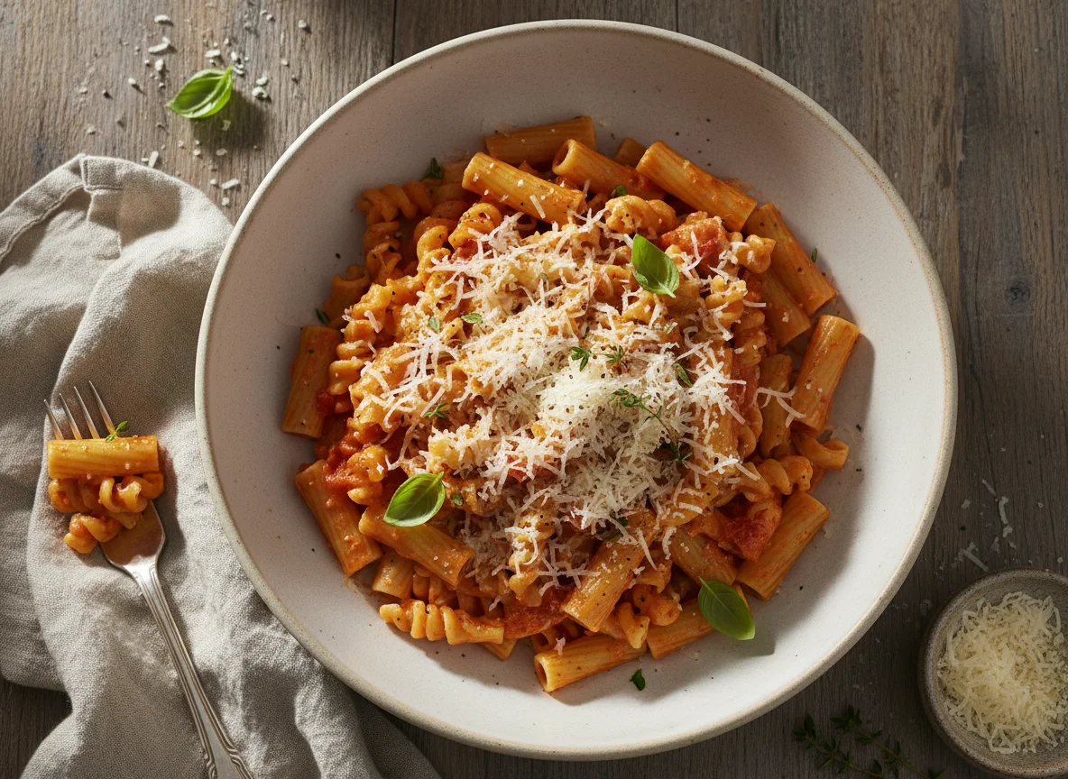 Nudeln mit Tomaten-Sahne-Soße photo