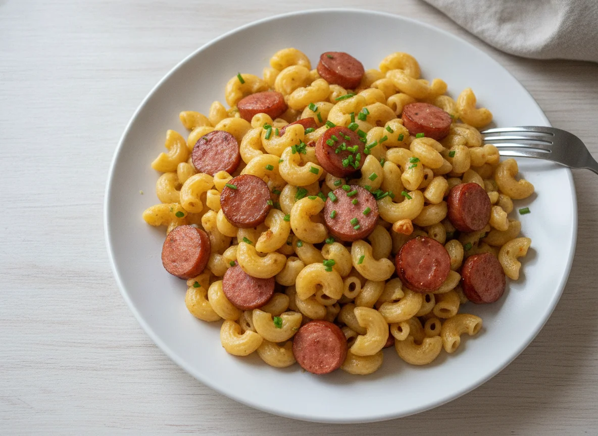 Nudeln mit Wiener Würstchen photo